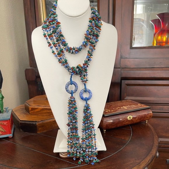 Sajen designer hand knotted multi gem sterling silver necklace - Picture 2 of 10